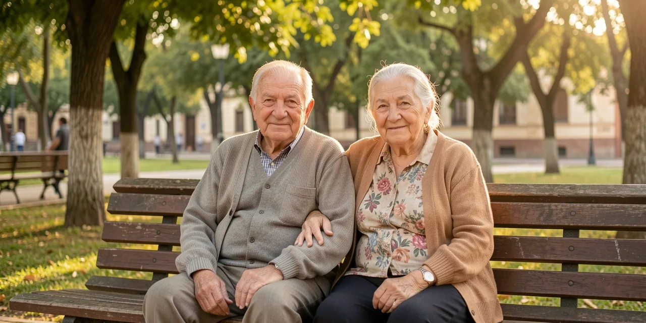 Pareja mayor disfrutando un momento de tranquilidad en un parque